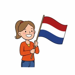 Girl holding Dutch flag illustration.