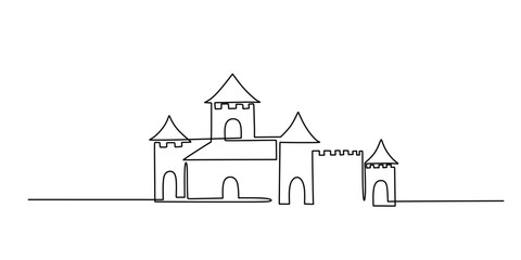 Fototapeta premium Continuous One line drawing of Castle Tower. Representing architectural icon with simple straight lines and minimal tower details.