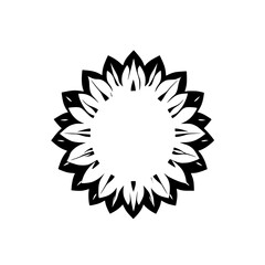 Sunflower illustration showing black petals around an empty white center.