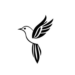 Silhouette of a flying bird, simplified, with wings spread in a dynamic pose, against a white background.