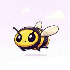 Obraz premium Cute cartoon bee flying in clouds