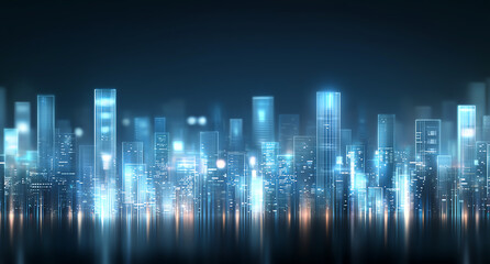 Obraz premium futuristic cityscape with glowing skyscrapers and digital lines, showcasing vibrant urban environment at night. scene evokes sense of innovation and technology
