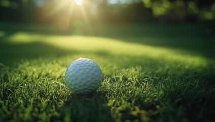 Obraz premium Golf Ball on a Lush Green Course at Sunset