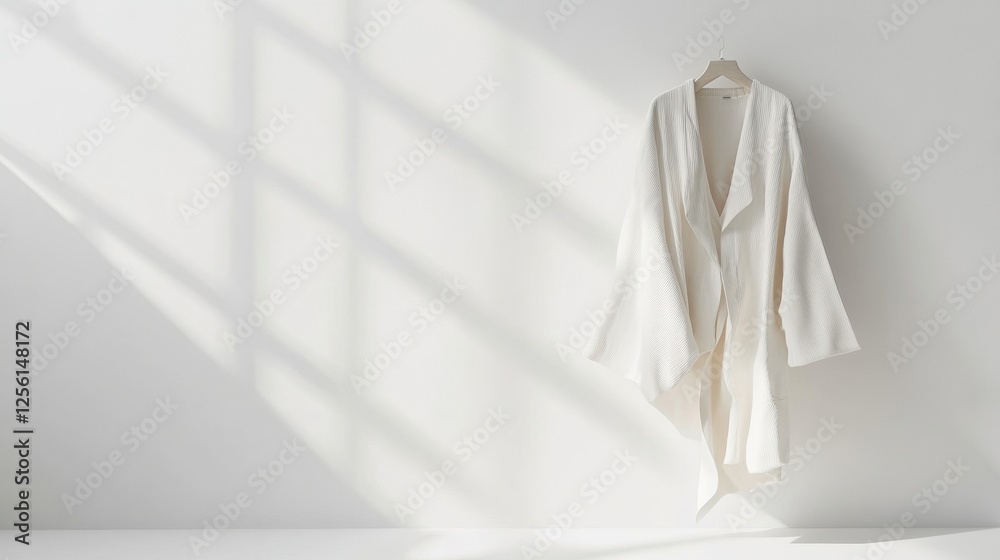 Poster minimalist clothing display with a stylish robe on a neutral background in a well lit space. generat