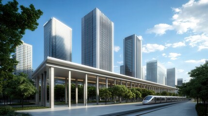 Obraz premium High Speed Maglev Train Station with Modern City Landscape