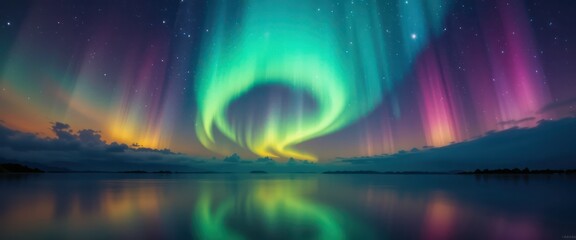 Phenomenon aurora lights of abstract background and textured rainbow colors in selective focus. in a dark background