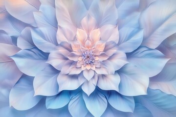 Fototapeta premium enchanting 3d floral mandala in soft pastels, intricate layered petals forming geometric patterns, delicate leaves arranged in perfect symmetry, ethereal digital art