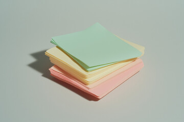 Pastel Colored Sticky Notes: A stack of colorful sticky notes in shades of pink, yellow, and green, arranged in a simple, minimalist design. They offer a visual reminder of ideas, notes.