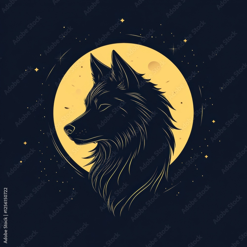 Leinwandbilder minimalist wolf silhouette set against a full moon background with ample space for personalized text