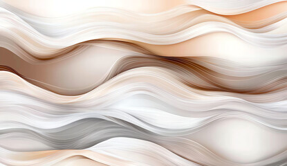 Obraz premium Elegant abstract waves in soft beige and white tones create soothing background. flowing lines evoke sense of calm and tranquility, perfect for various design projects