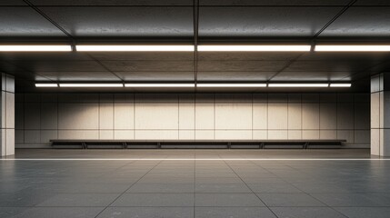 Obraz premium Empty Modern Subway Station with Minimalist Design and Lighting