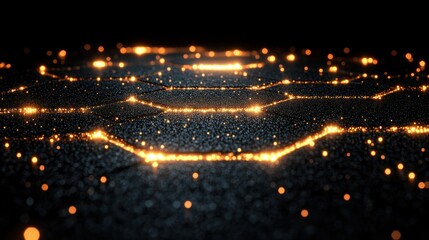 Fototapeta premium Glowing hexagonal grid on dark textured surface.