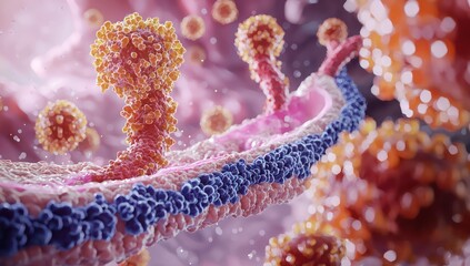 Detailed medical 3D illustration of colon disease and cancer progression for educational purposes.