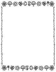 floral border frame. Doodle Flower Border. Hand drawn borders clipart black and white. Easter day border. Spring border png.