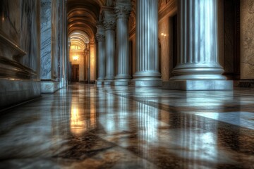 Obraz premium Grand Marble Hallway with Reflecting Floor