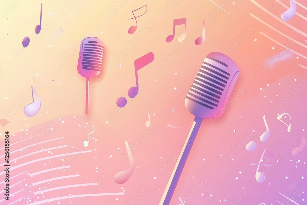 Leinwandbilder minimalist k pop inspired background featuring colorful microphones and floating music notes. genera