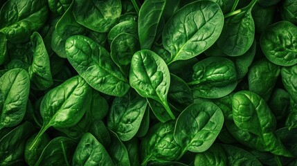 Vibrant Green Spinach Leaves: A Close-Up View of Fresh, Lush Spinach
