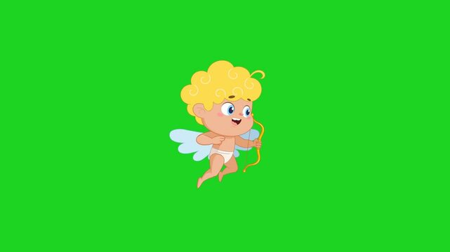 Baby Cupid Cartoon Character Shooting Arrow. 4K
Animation Video Motion Graphics On Green Screen
Background