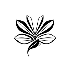 Abstract floral illustration in a stark black and white style on a white background.