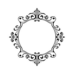Ornate oval frame in black, featuring elegant swirls and curls, presented on a white background.