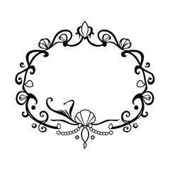 "Ornamental Floral Frame with Shell, Swirls and Curlicues"