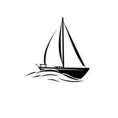Simplified illustration of a sailboat silhouette gracefully sailing the sea with stylized waves and clean design.