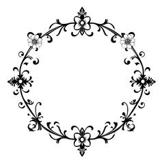 Black floral frame with an oval-shaped design. Elegant and decorative.