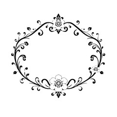 Intricate floral illustration of a black and white oval frame.