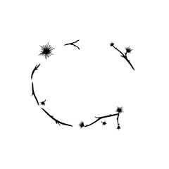 Minimalist black and white illustration of a circle of branches.