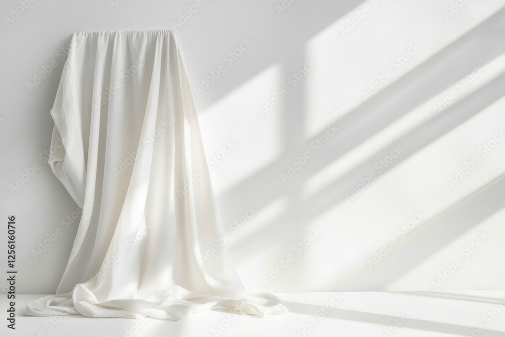 Poster Minimalist clothing display featuring draped fabric against a bright neutral background in a softly lit setting. Generative AI