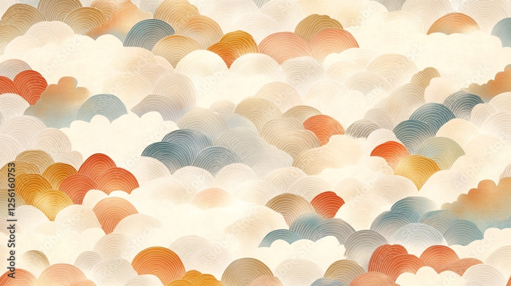 Wall mural a serene abstract representation of clouds in warm tones, featuring waves and curves in soft pastel 