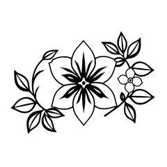 Black and white floral design with bold outlines and leaves.