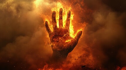 Burning Hand Surrounded By Eerie Smoke
