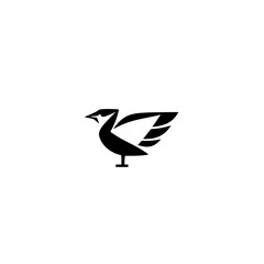 Minimalist graphic representation of a bird in flight, clean, stark, negative space, white background, black abstract illustration.
