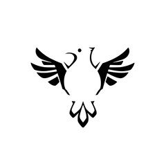 Dove Emblem: Black and White Silhouette of an open wing Dove with bold graphic style.