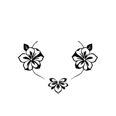Black and white floral line art featuring three stylized flowers.