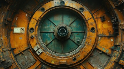 Obraz premium Close-up of a rusty, circular industrial machine part.