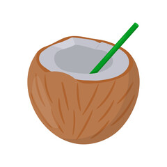 Coconut Water, Summer Flat Vector Illustration. Isolated
