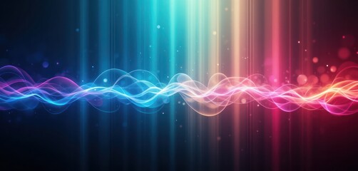 Abstract gradient light leak rainbow spectrum, vibrant colors, fluid motion, grainy noise texture on dark background, dreamy vintage nostalgic cinematic overlay music background design