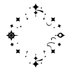 Celestial Dance: A Graphic Depiction of Stars, Moons, and Celestial Shapes in Black and White.