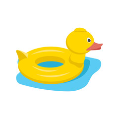 Inatable Duck Ring, Summer Flat Vector Illustration. Isolated