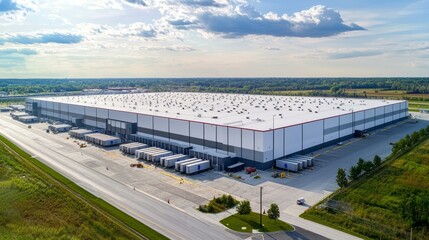 Aerial View of Large Modern Distribution Warehouse Facility