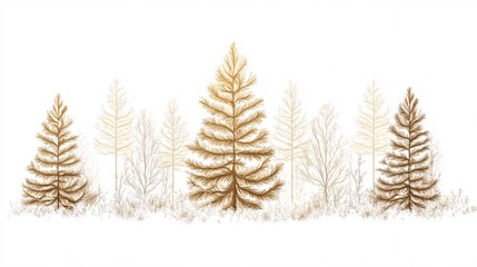 Obraz premium Serene winter forest illustration featuring golden-toned trees against a white background.