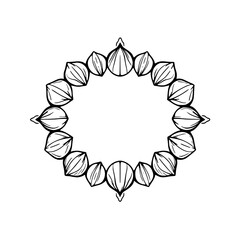 Detailed, symmetrical, oval-shaped frame design composed of teardrop-shaped organic elements.