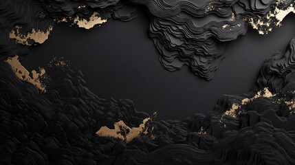 Abstract black and gold layered texture with flowing lines, creating a modern, elegant design aesthetic.