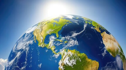 Fototapeta premium Earth, sunlit, continents, clouds, space, environmental, global, background, ecology, sustainability
