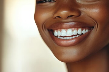Fototapeta premium Close-up of smiling woman showing perfect white teeth