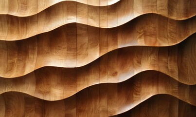 Wavy wooden wall with light and shadow creating a modern abstract design with texture