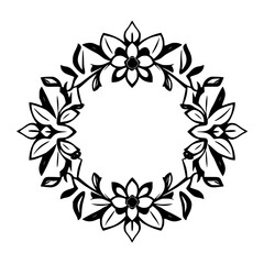 Floral Wreath: A Black and White Illustration of Decorative Flowers and Leaves.