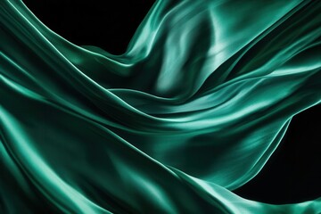 Obraz premium ethereal silk fabric in deep emerald green dancing in wind, creating organic sculptural forms against black background